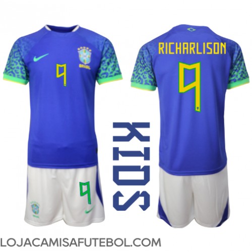 Camisa de Futebol Brasil Richarlison #9 Equipamento Secundário Infantil Mundo 2022 Manga Curta (+ Calças curtas)